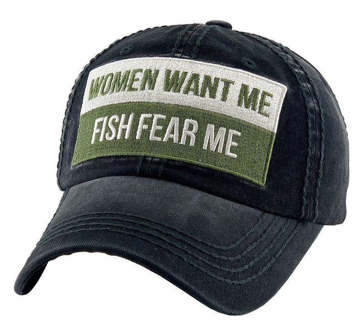 WOMEN WANT ME FISH FEAR ME VINTAGE BALLCAP - BLACK - Baseball Cap fra Ethos hos The Prince Webshop