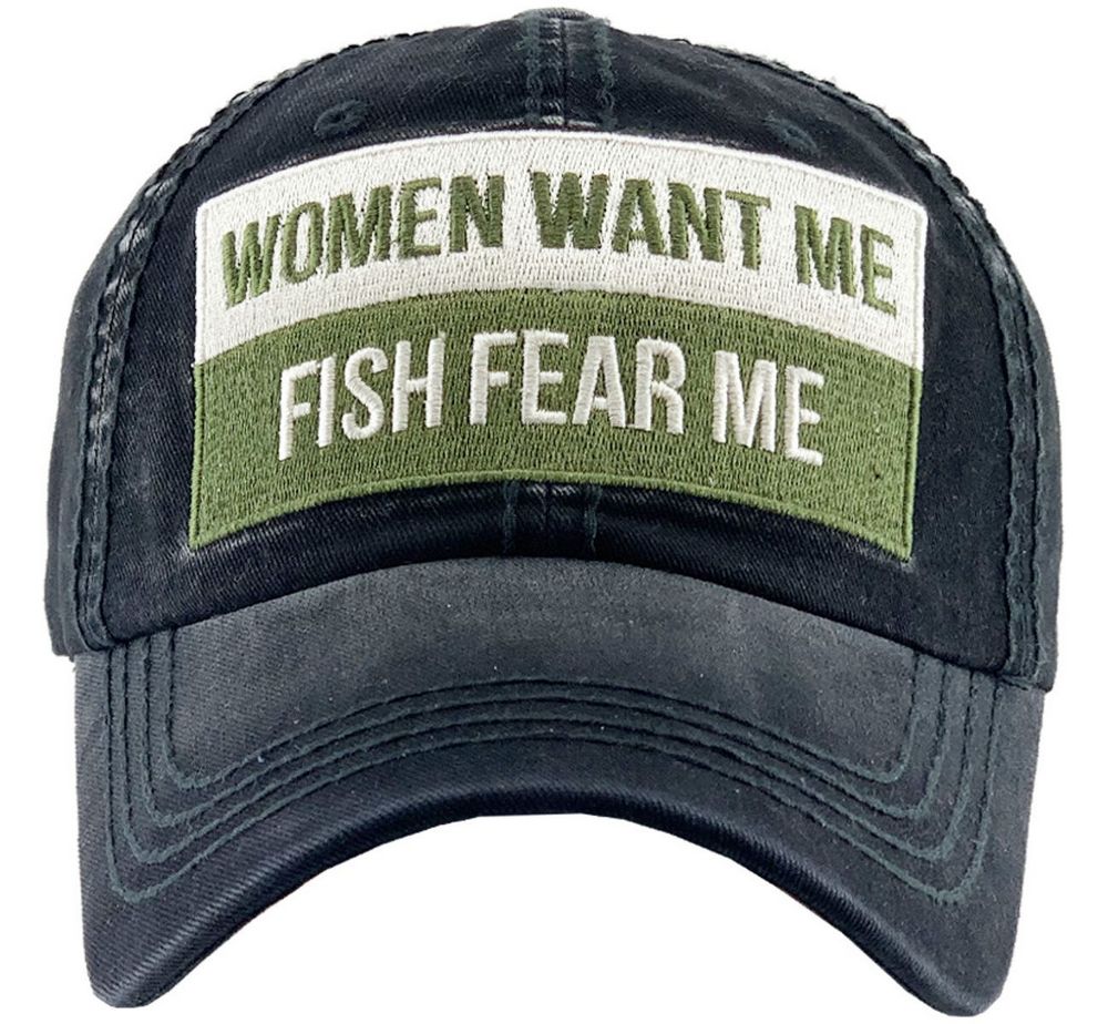 WOMEN WANT ME FISH FEAR ME VINTAGE BALLCAP - BLACK - Baseball Cap fra Ethos hos The Prince Webshop