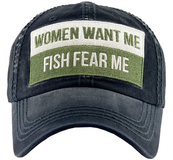 WOMEN WANT ME FISH FEAR ME VINTAGE BALLCAP - BLACK - Baseball Cap fra Ethos hos The Prince Webshop