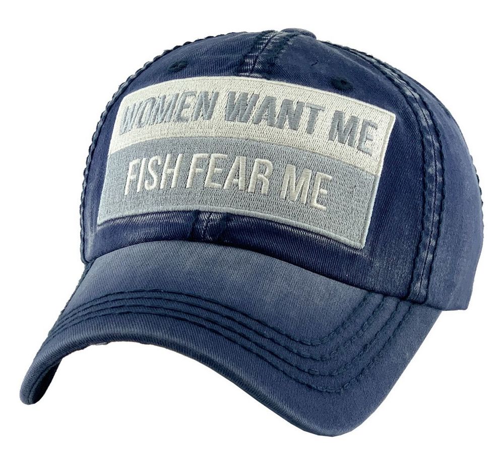 WOMEN WANT ME FISH FEAR ME VINTAGE BALLCAP - NAVY - Baseball Cap fra Ethos hos The Prince Webshop