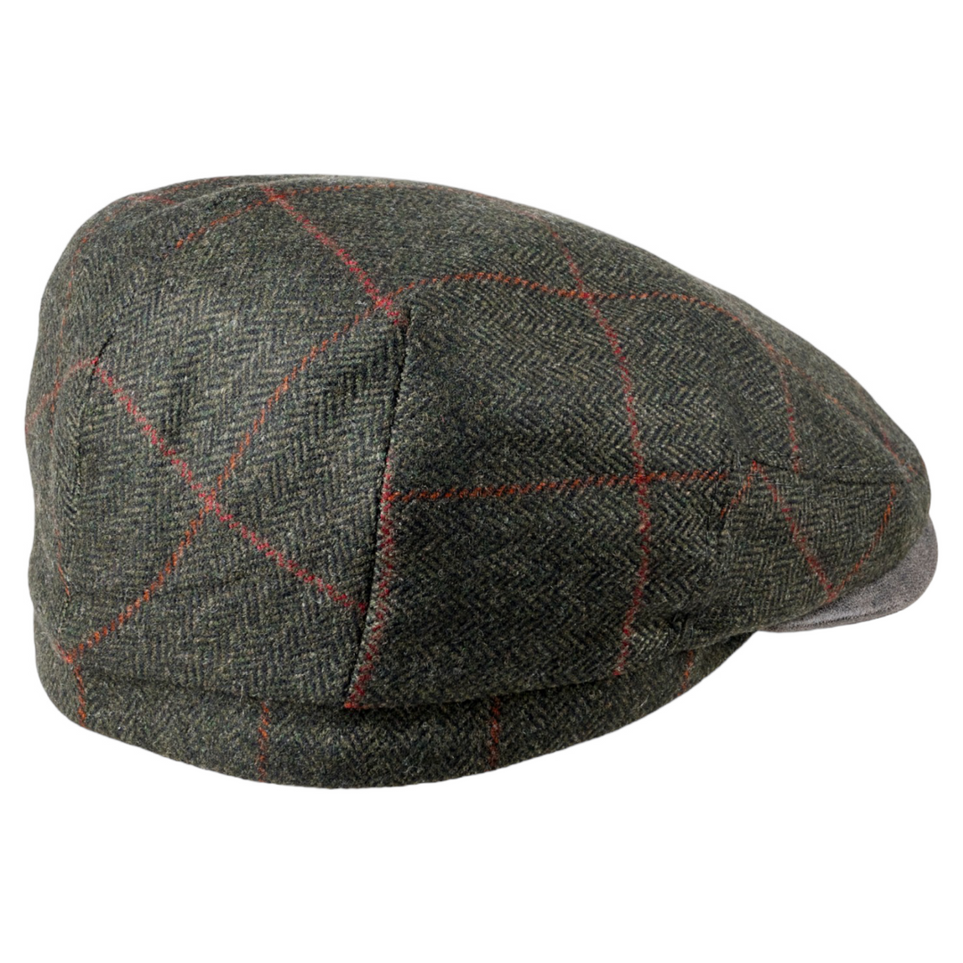MJM Jordan 32 Virgin Wool Green Herringbone Sixpence - Flat Cap fra MJM Hats hos The Prince Webshop