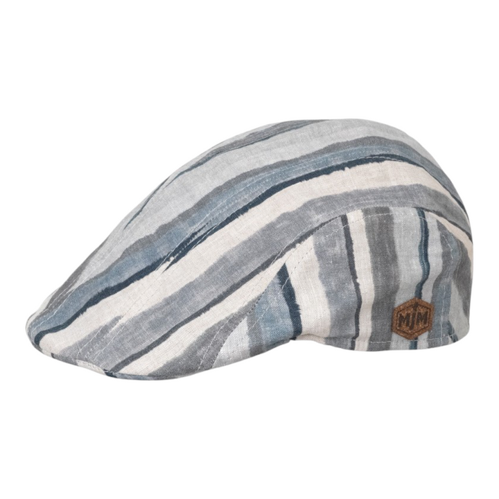MJM Maddy 41 Linen Blue Stripe Sixpence - Flat Cap fra MJM Hats hos The Prince Webshop