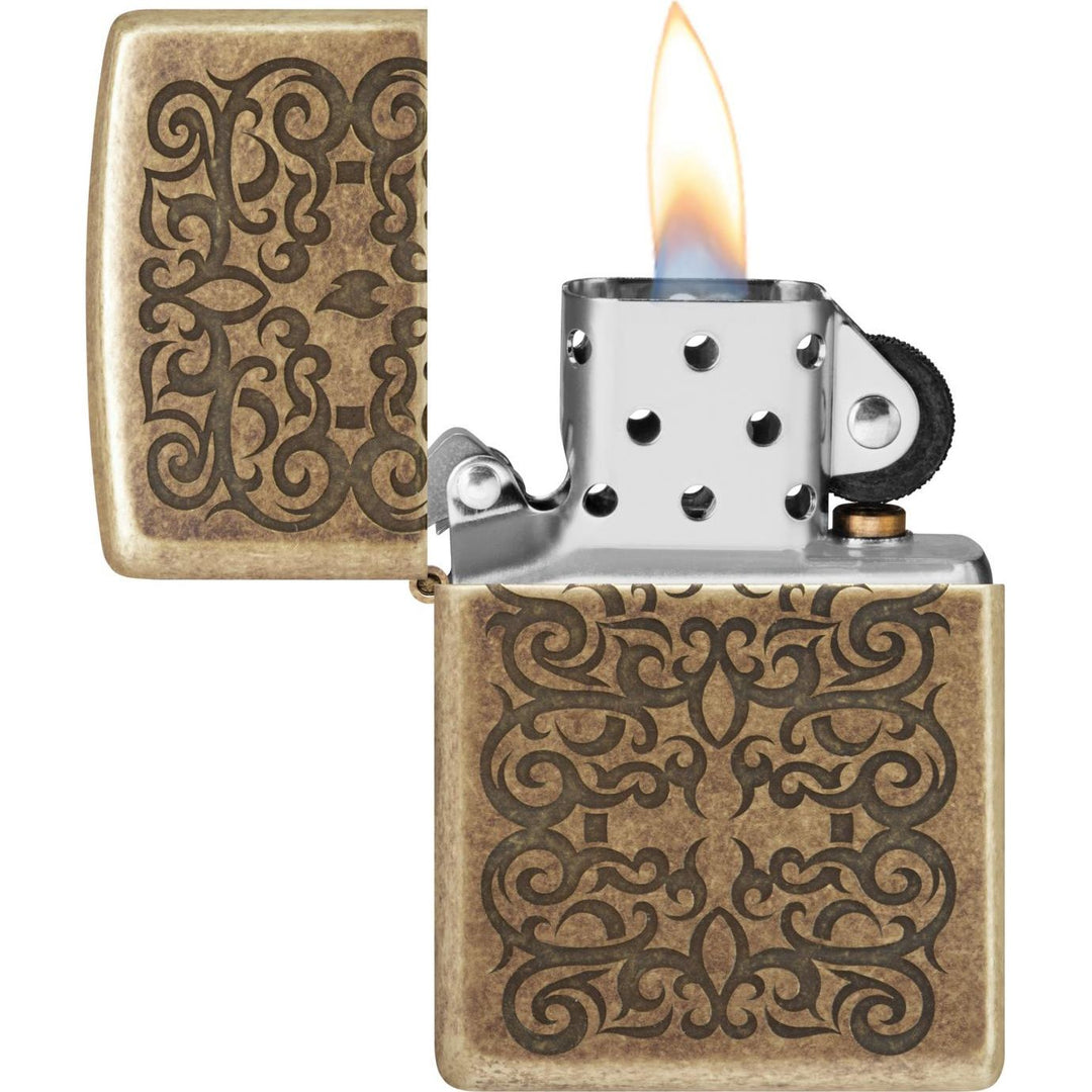 Zippo 60006435 Lighter - Antique Brass Etched Ornament - Zippo Lighter fra Zippo hos The Prince Webshop