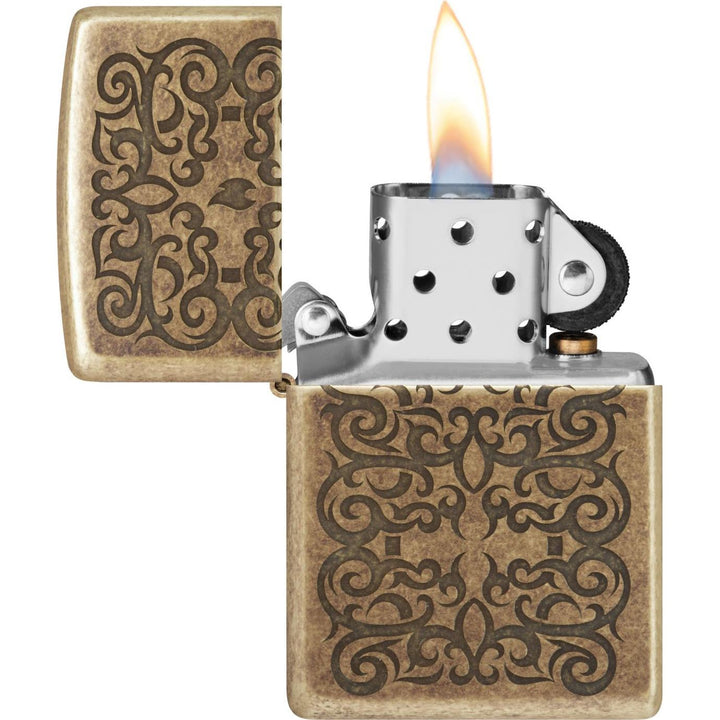 Zippo 60006435 Lighter - Antique Brass Etched Ornament - Zippo Lighter fra Zippo hos The Prince Webshop