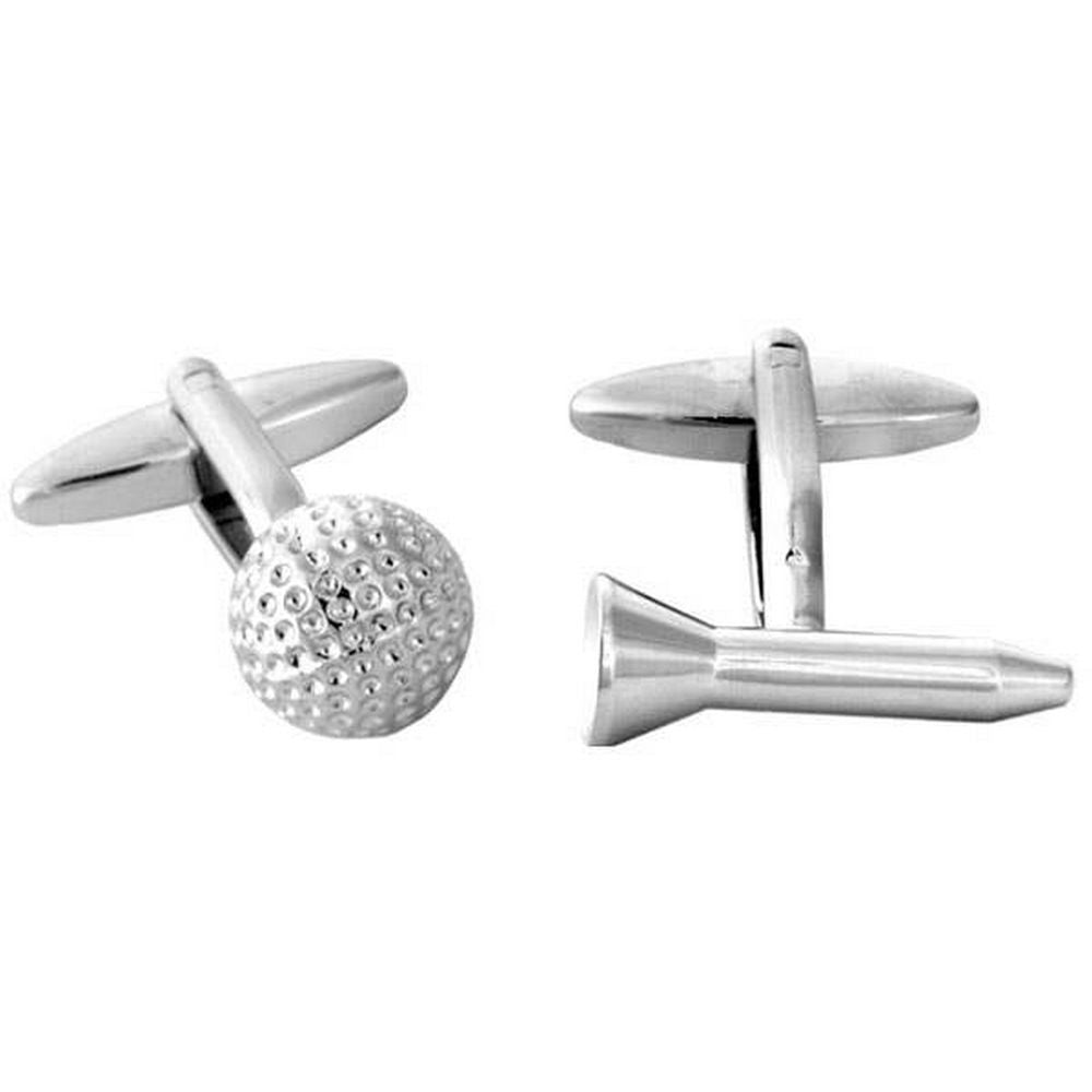 Golf Ball & Tee Rhodium Plate Cufflinks - UK Manchetknapper - Manchetknapper fra David Aster Collection hos The Prince Webshop