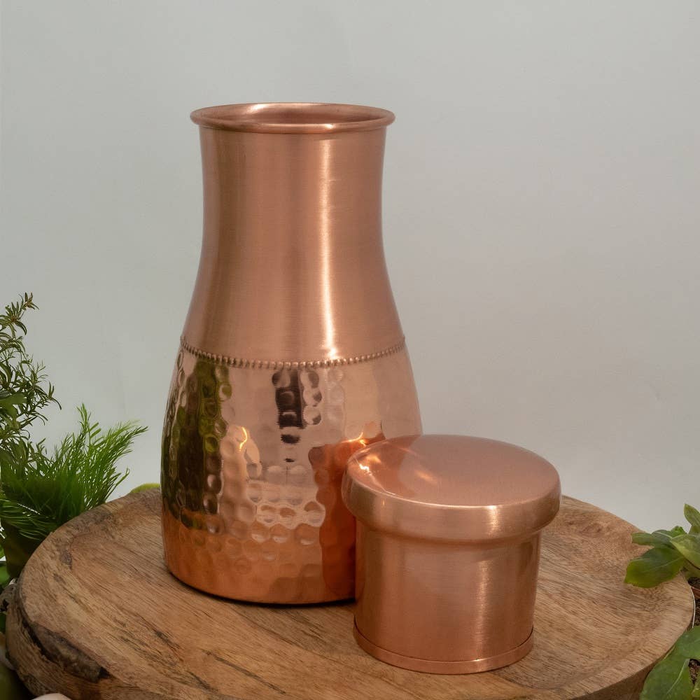 Ren kobberkaraffel halvt hamret med låg ± 950 ml kande