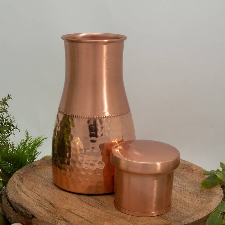 Ren kobberkaraffel halvt hamret med låg ± 950 ml kande