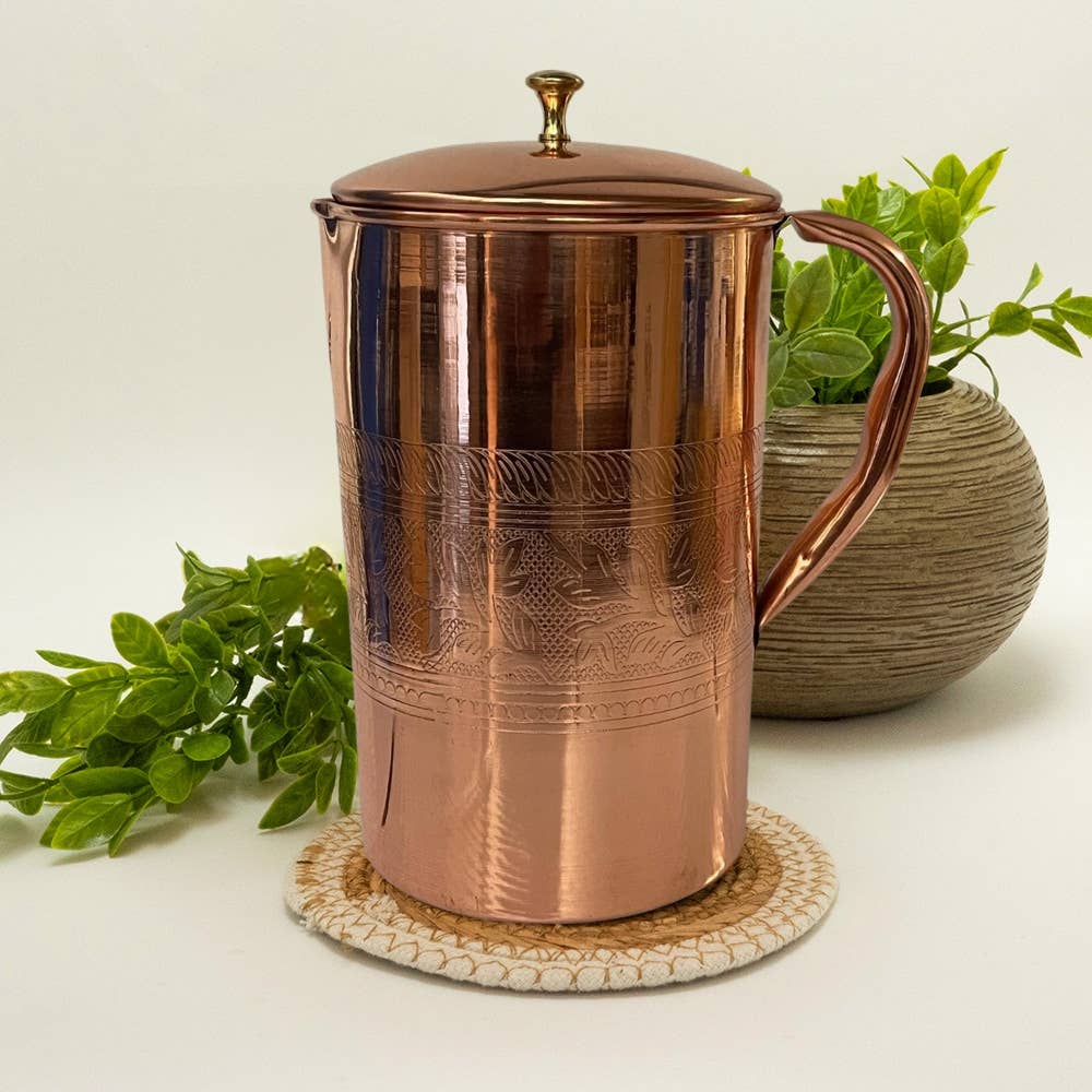 Ren kobberkande med blomsterkant og låg ± 2 liter