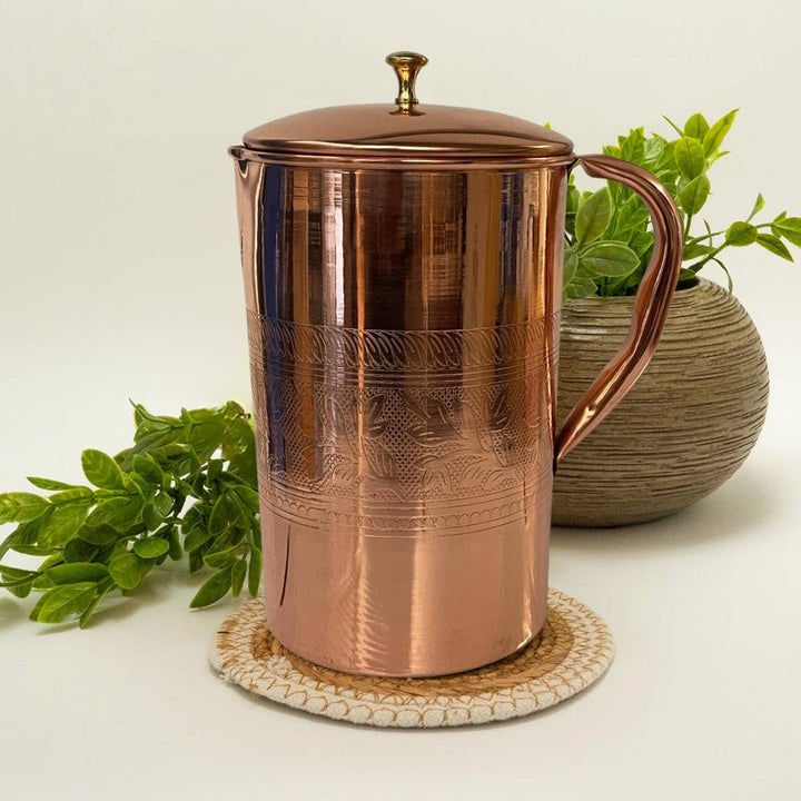 Ren kobberkande med blomsterkant og låg ± 2 liter