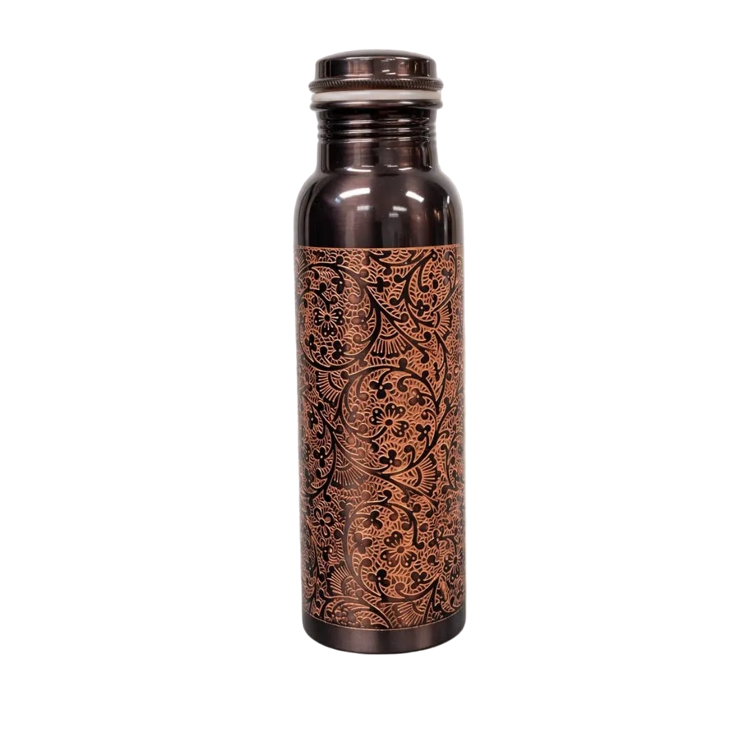 Rent kobbervandflaske, antik, graveret ± 750 ml (tung