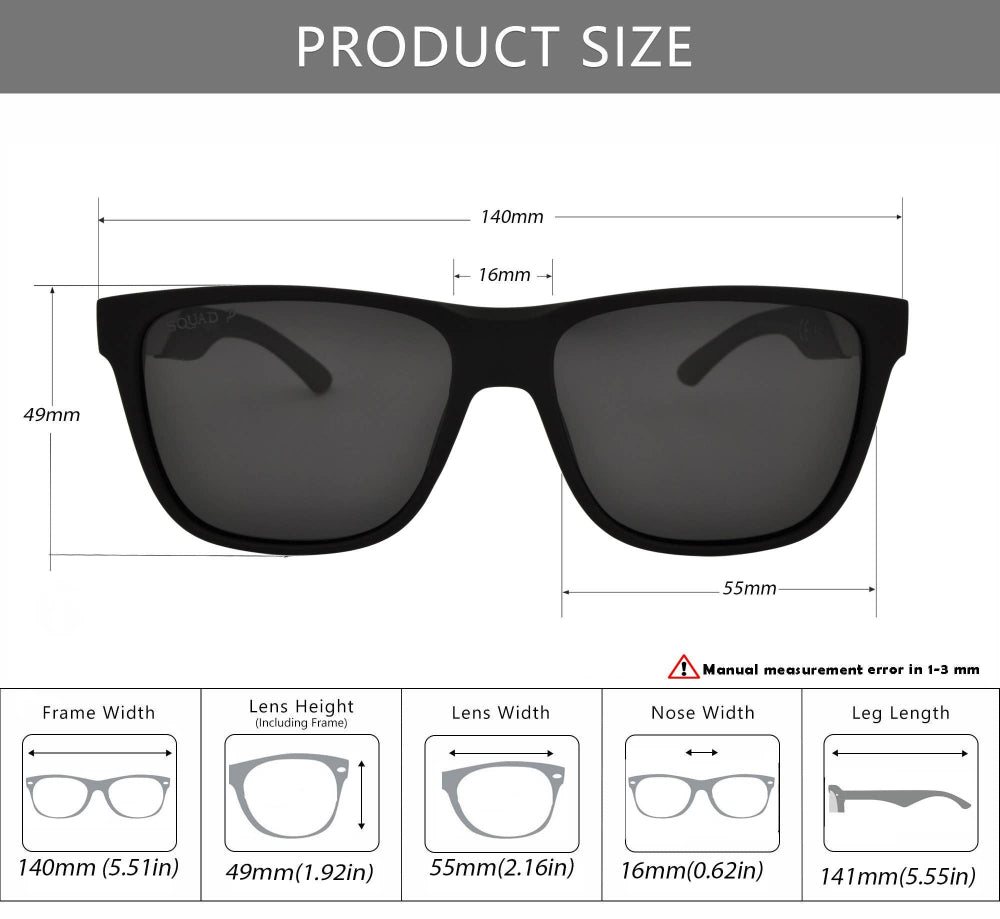 Squad Classic Style Square UV400 Polarized Sunglasses - 3 Farver - Solbriller fra Squad Eyewear hos The Prince Webshop