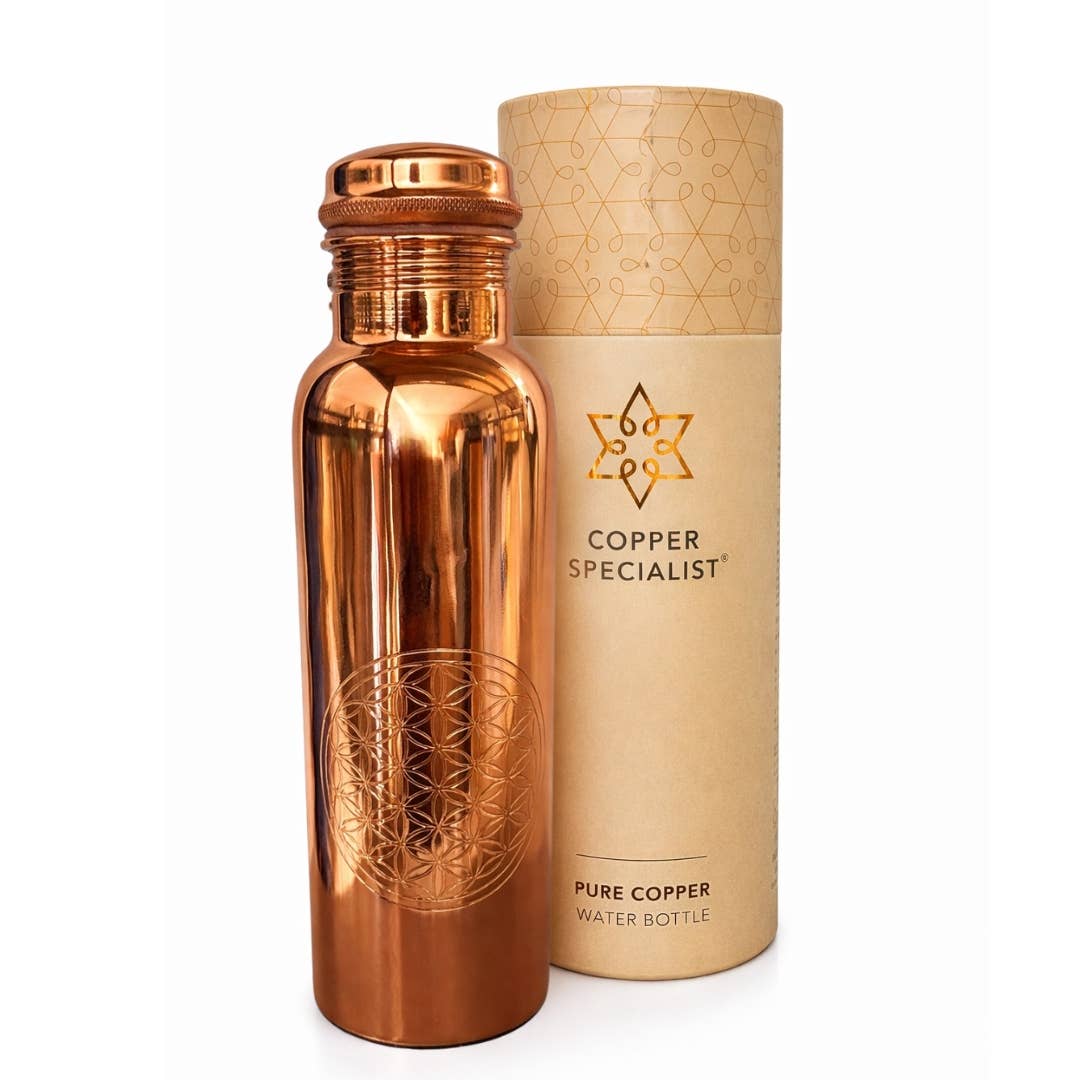 Ren poleret kobber vandflaske Flower of Life - 1 liter