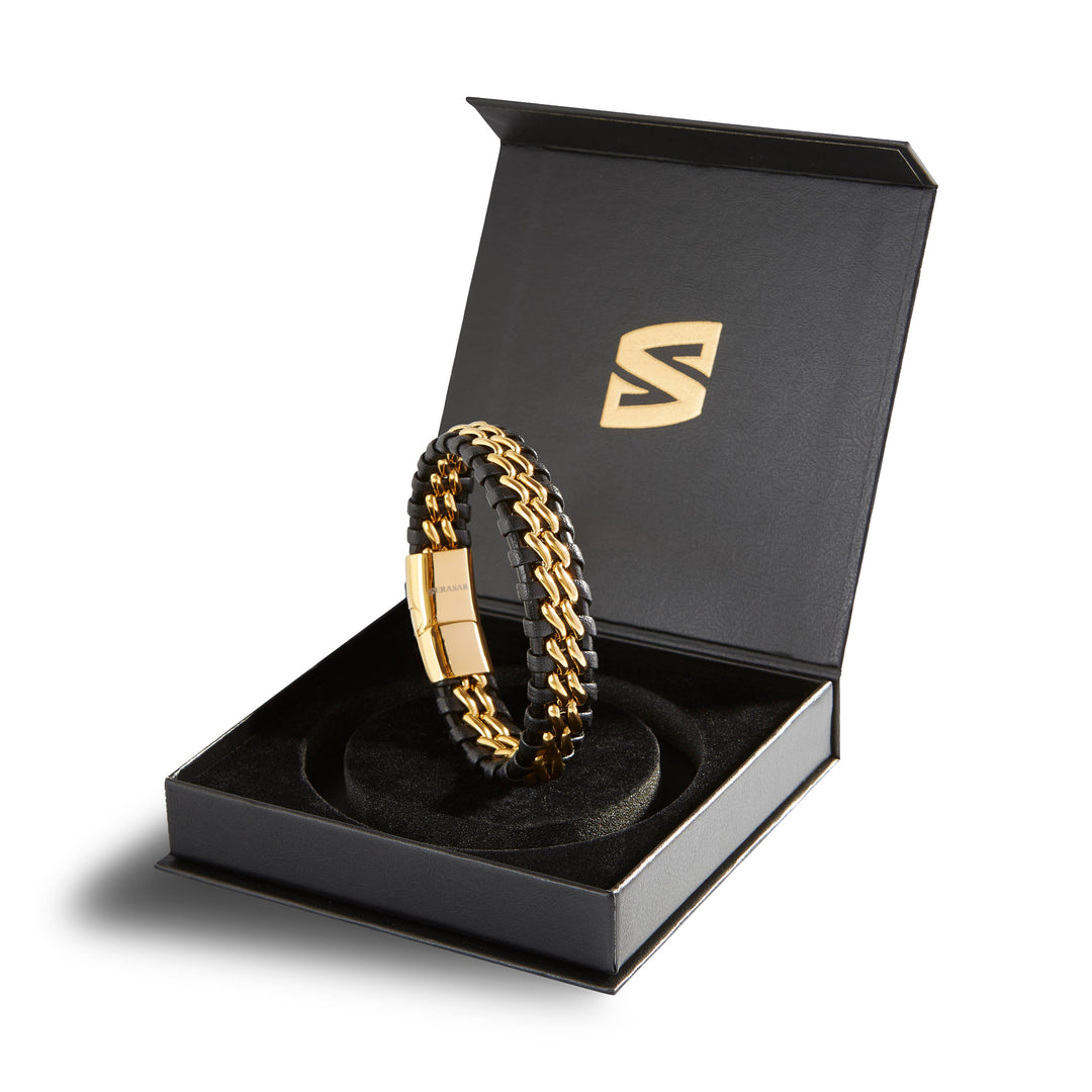 Læderarmbånd ”Steel” - Guld & Sort