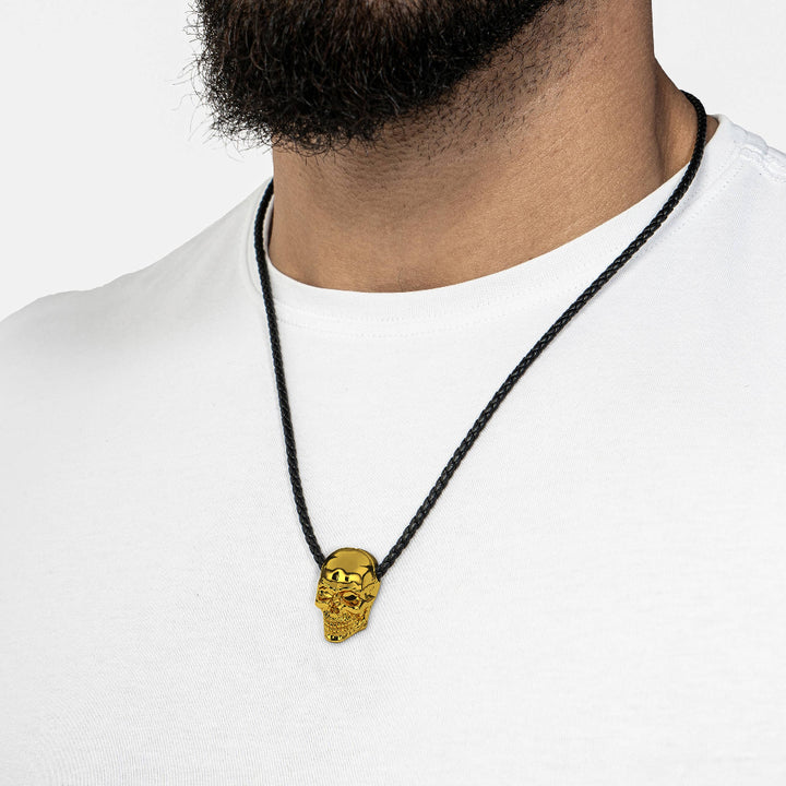 Læder halskæde "Skull" - Guld Kranie - Halskæde fra SERASAR hos The Prince Webshop
