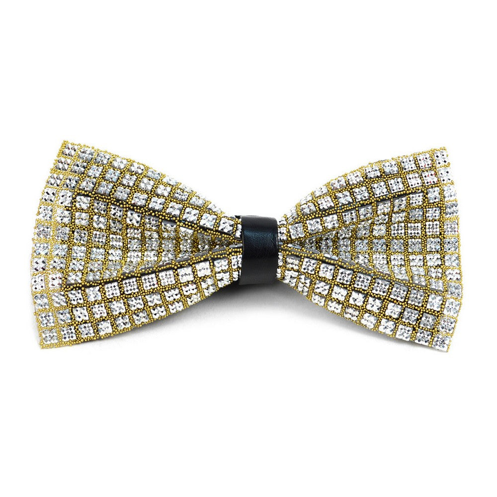 Crystal Silver Rhinestone Gold Men's Bow Tie - Butterfly fra Vincent de Mani hos The Prince Webshop
