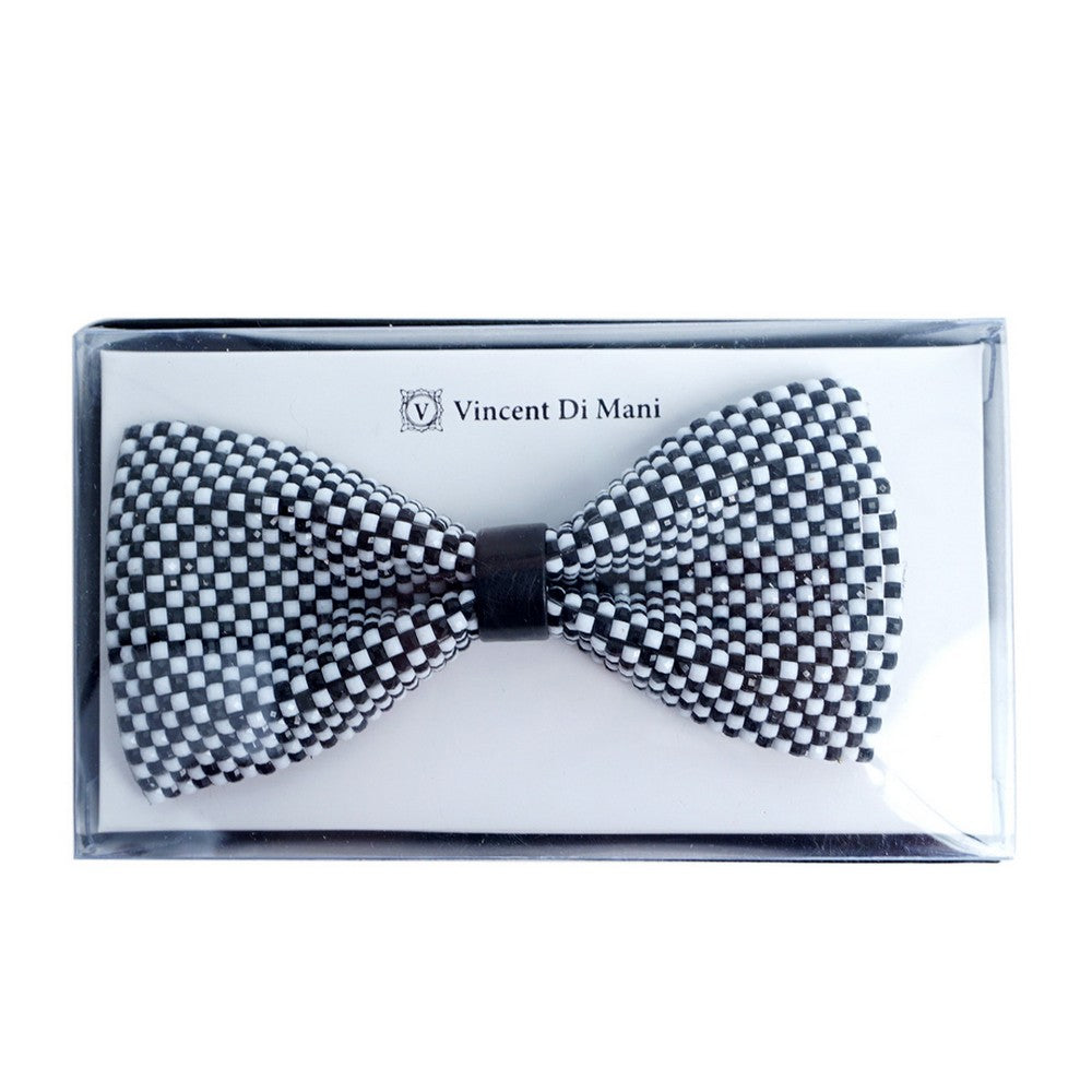 Black & White Checkered Rhinestone Men's Bow Tie - Butterfly fra Vincent de Mani hos The Prince Webshop
