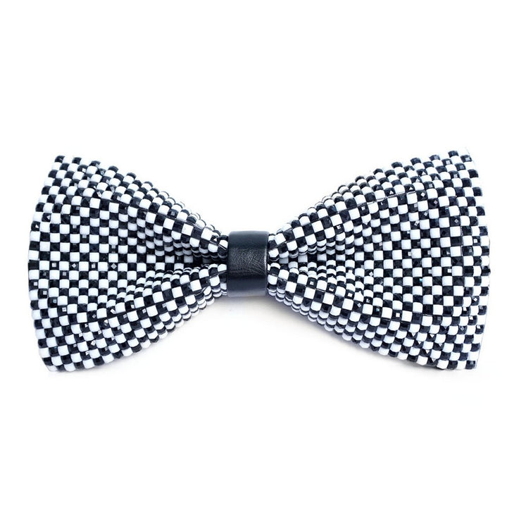 Black & White Checkered Rhinestone Men's Bow Tie - Butterfly fra Vincent de Mani hos The Prince Webshop