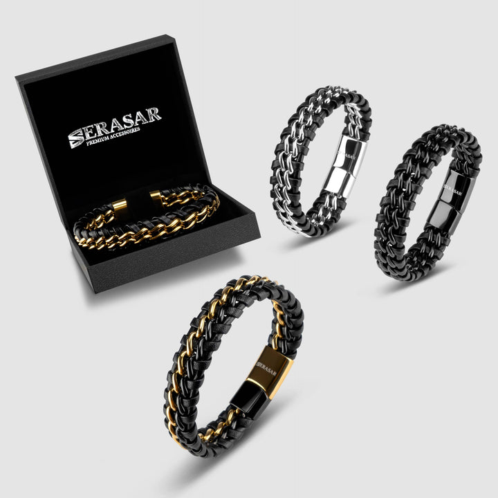 Læderarmbånd ”Steel” - Guld & Sort
