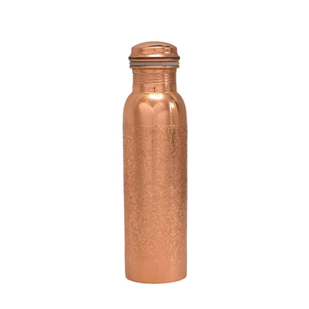 Ren Kobber Vandflaske Blomstermønster - 1 liter - Gave Ide fra Ayurveda Specialist B.V. hos The Prince Webshop