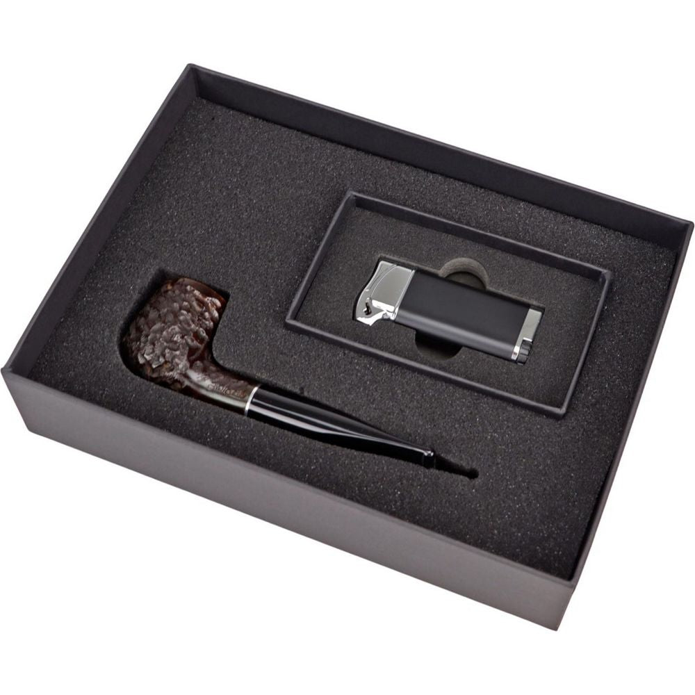 Jean Claude Lige Rustik Walnut Pibe med Pibe Lighter - Pibe fra Jean Claude hos The Prince Webshop