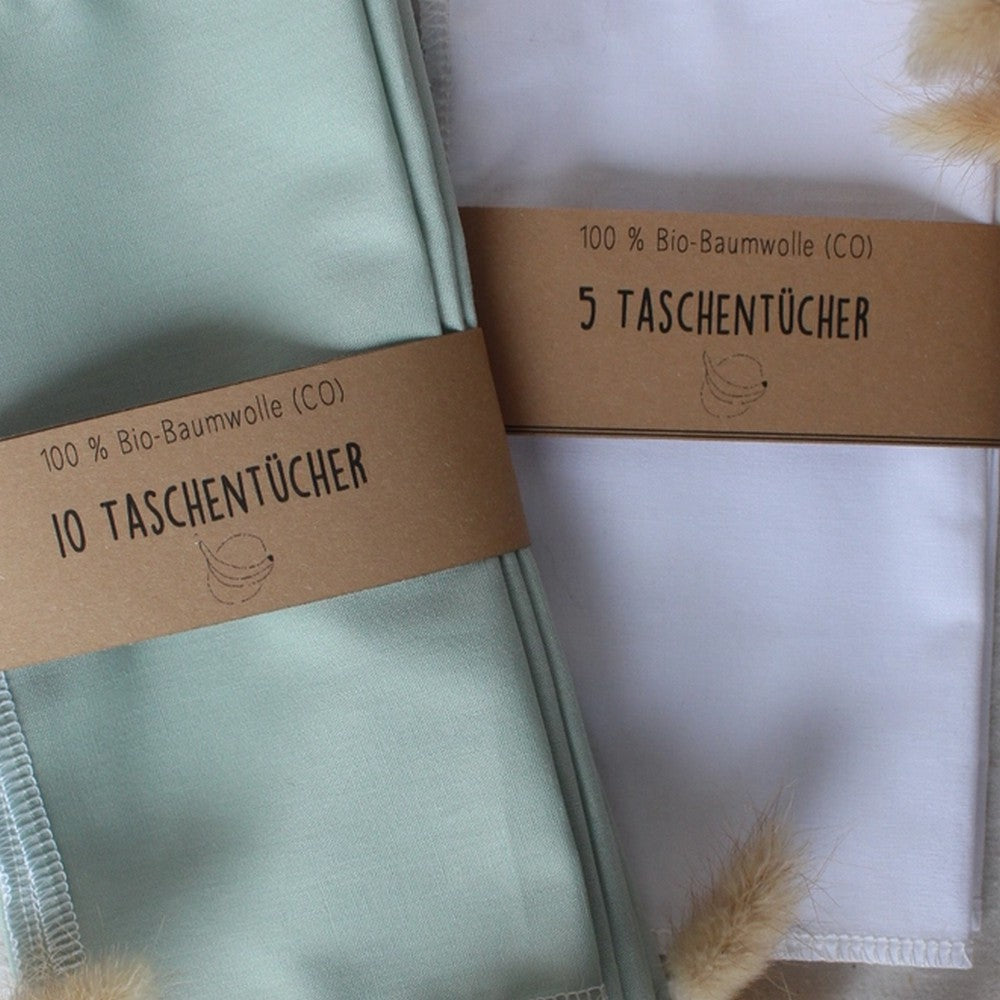 5 Pak Økologiske Lommetørklæder Hvid eller Mint - 20X20 cm - Lommetørklæde fra mango.bananen hos The Prince Webshop
