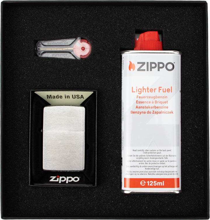 Original Børstet Chrome Zippo Lighter I Gaveæske