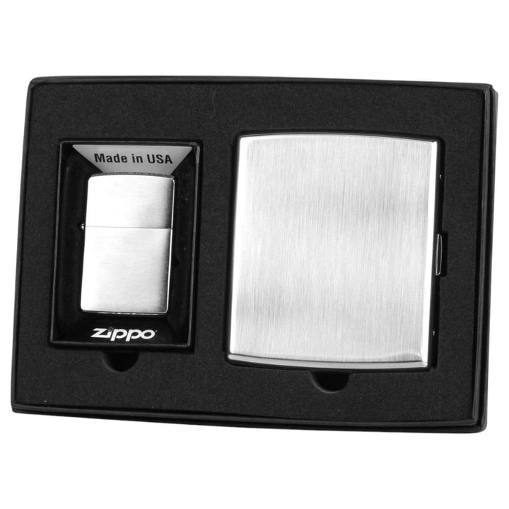 Zippo Gavesæt - Brushed Chrome Lighter og Etui