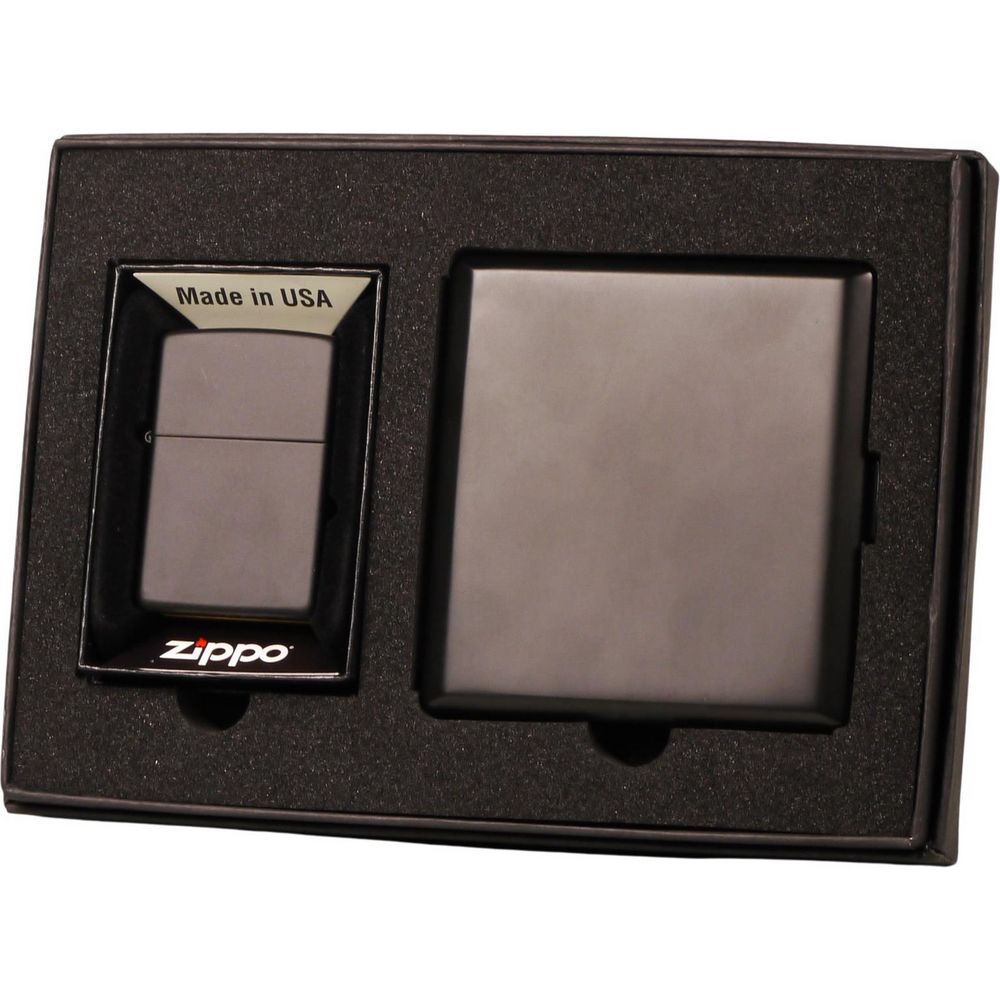 Zippo Gavesæt - Mat Sort Lighter og Etui - Zippo Lighter fra Zippo hos The Prince Webshop