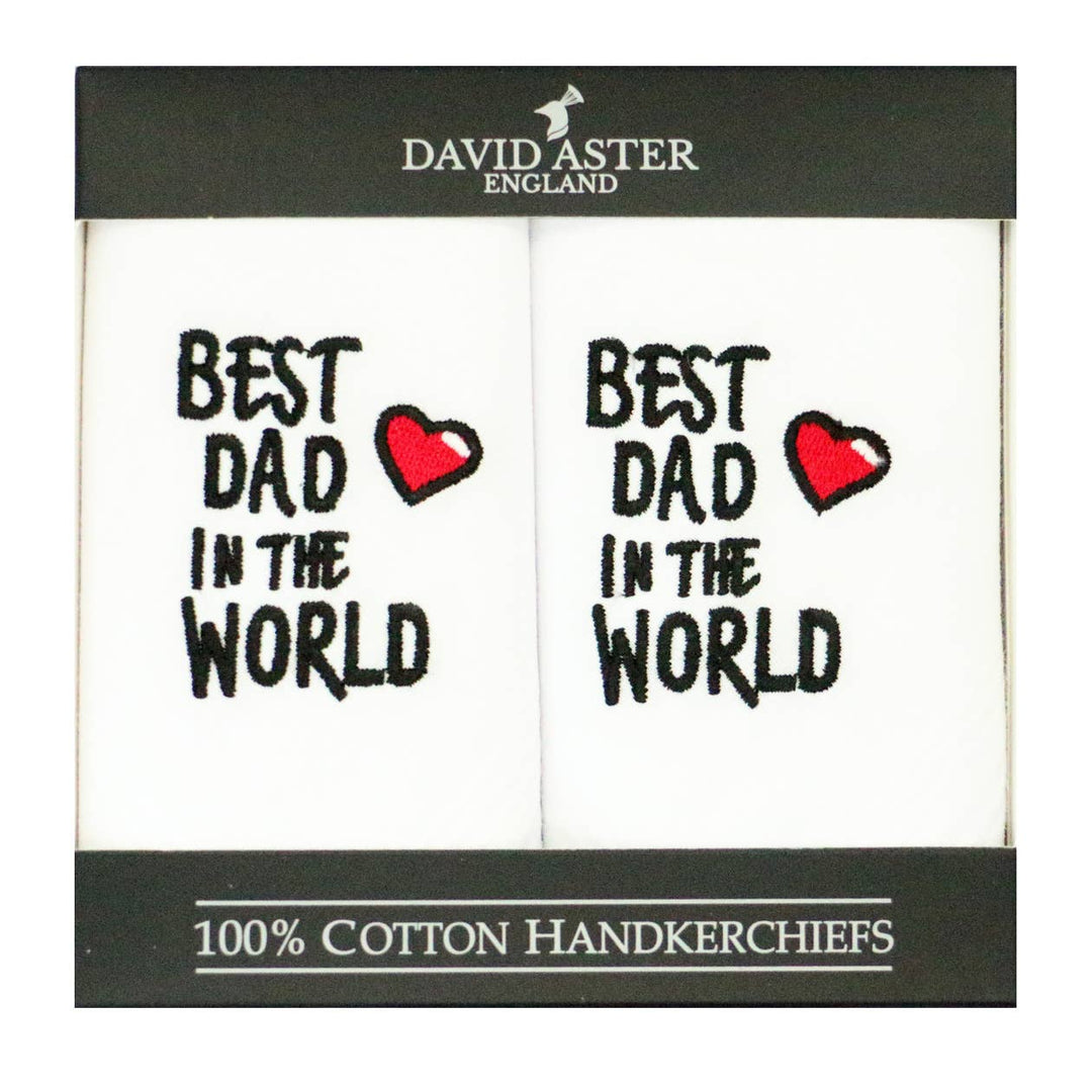 Best Dad In The World Embroidered Handkerchiefs - Lommetørklæde fra David Aster Collection hos The Prince Webshop
