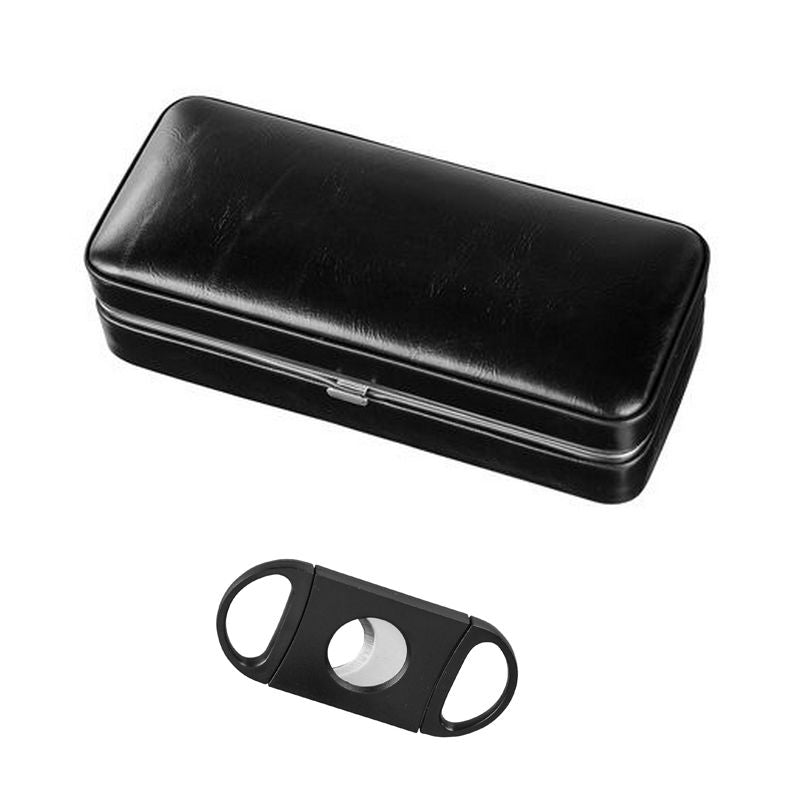 Sort Cigar Box med Cigar Cutter - Cigar Klipper fra Angelo hos The Prince Webshop