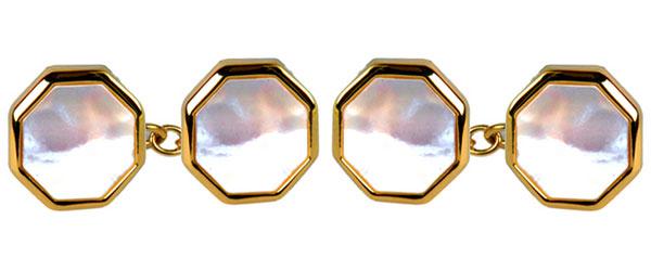Guld Manchetknapper med Kæde - Ottekantede indlagt med Ægte Perlemor - Manchetknapper fra The Armitage Collection hos The Prince Webshop