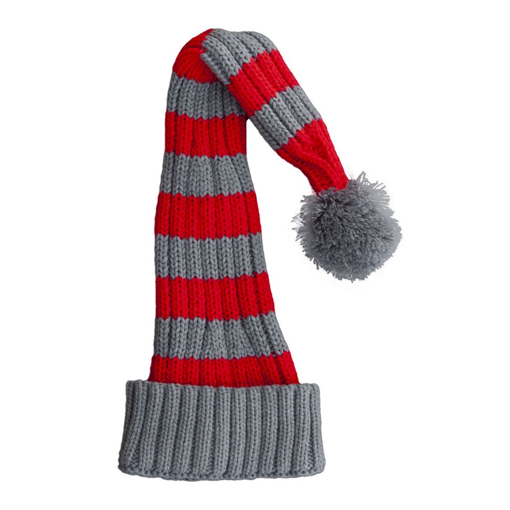 Nissebanden Nissehue - Klassisk Rib, Lang, Rød & Grå - Hue fra Snazzy Santa hos The Prince Webshop