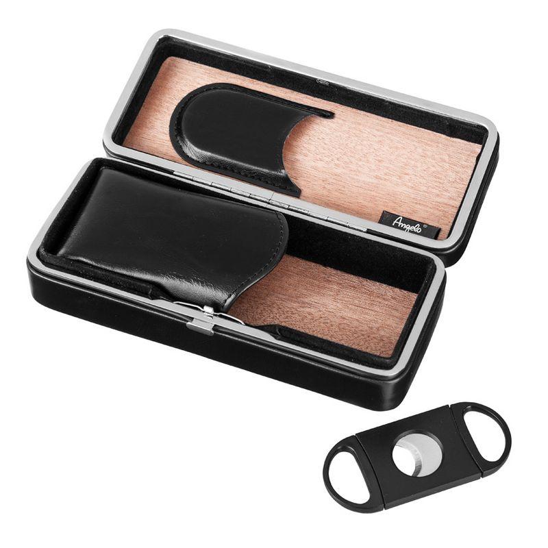 Sort Cigar Box med Cigar Cutter - Cigar Klipper fra Angelo hos The Prince Webshop